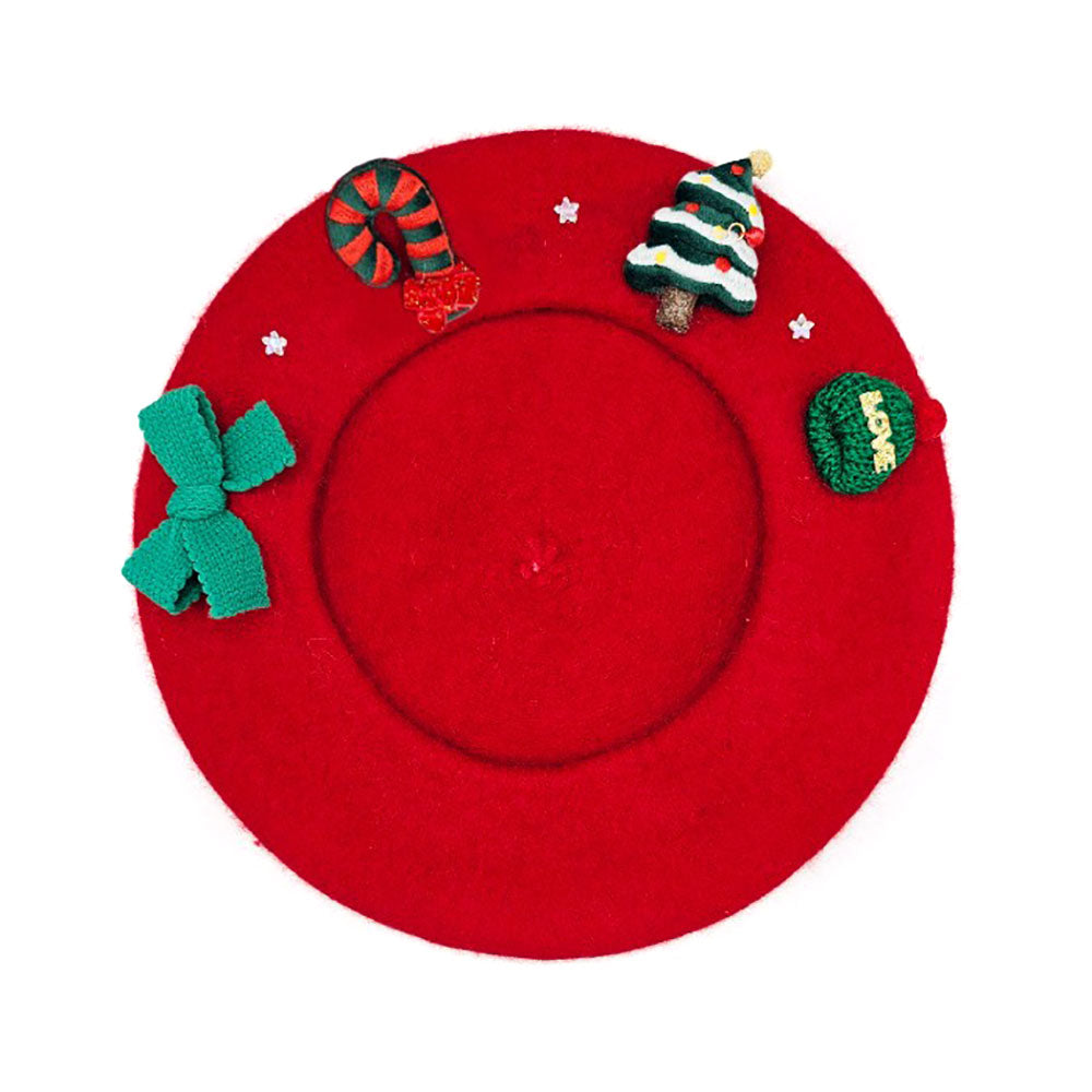 Wool Blended Christmas Charm Pointed Beret Hat