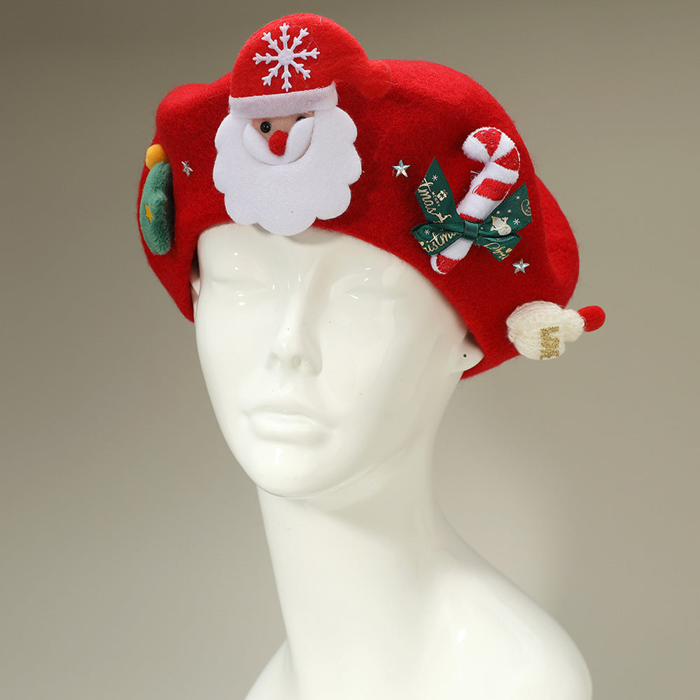 Christmas Decoration Fuzzy Beret Hat