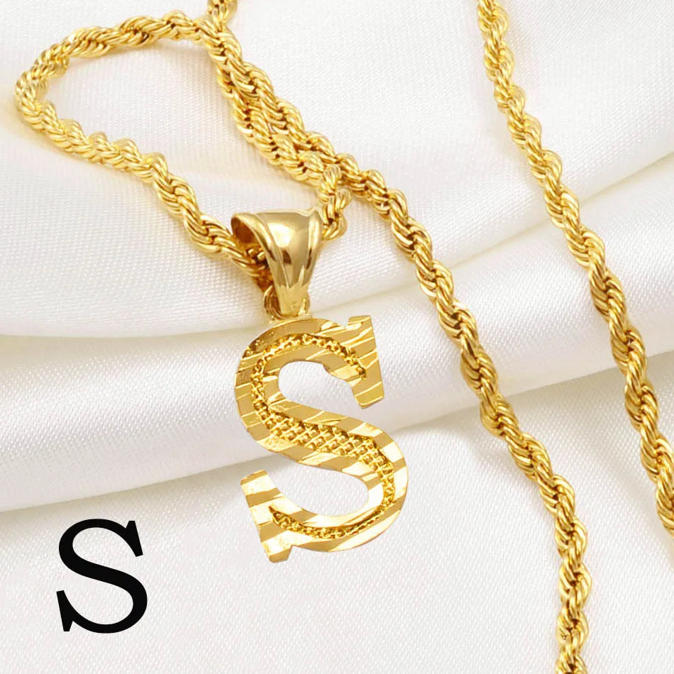Anniyo A-Z Letters Necklaces Gold Plated Initial Pendant Rope Chain