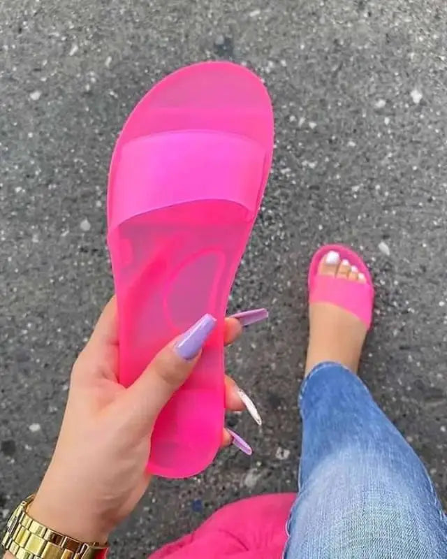 New Women Jelly Slippers  Ladies Candy Slides Summer Beach Slippers  Plus Size Women Shoes