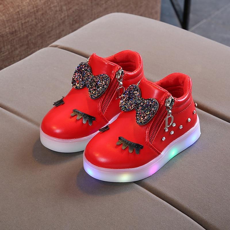 New Fashion Children Glowing Shoes Princess Bow Girls Led Shoes Spring Autumn Cute Baby Sneakers Shoes