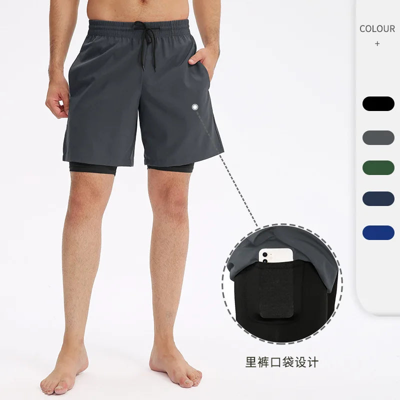 Pantalones cortos deportivos negros elásticos en 4 direcciones para hombre con bolsillo
