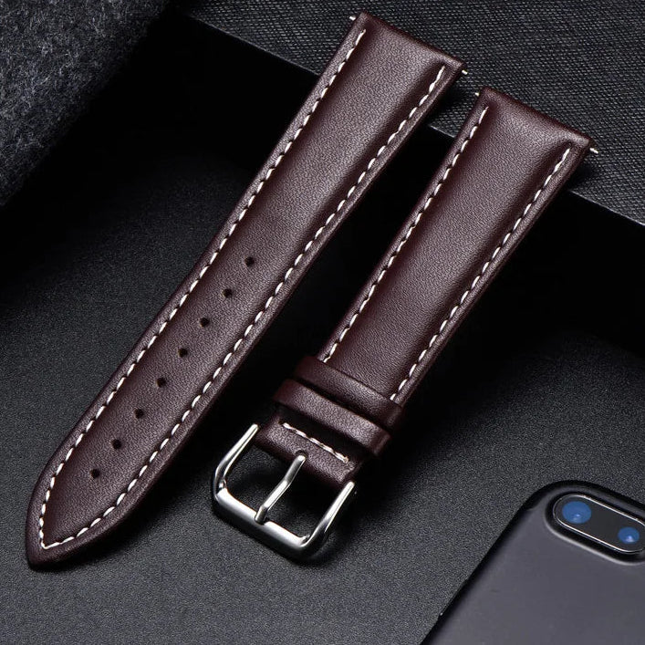 COROS Calfskin Leather Watch Band - Soft Wrist Strap with Silver Buckle