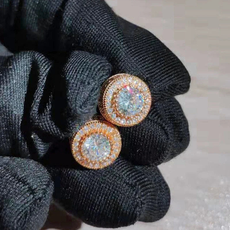 Female Austrian Crystal Round Earring White Gold Yellow Gold Color White Zircon Hip Hop Wedding Stud Earrings For Women Jewelry