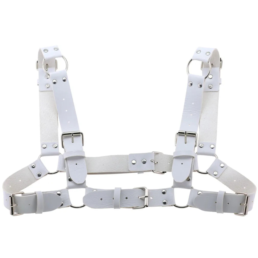Women Men Sexy Punk Chest Harness Adjustable Caged Metal Body Chain PU Leather Choker Statement Necklace Party Clubwear