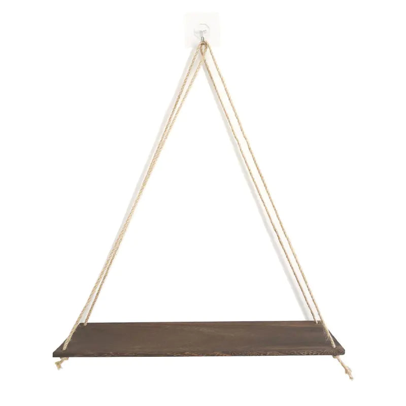 Wall-Mounted Wooden Shelf with Decorative Rope Planter