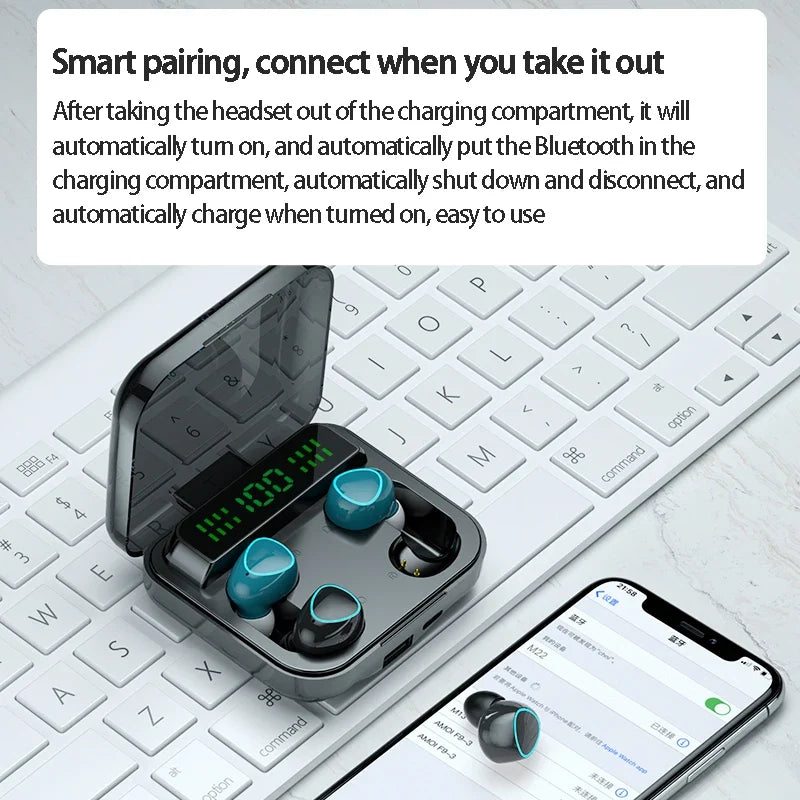 M22 TWS Wireless Bluetooth Headset Couple Headphones Touch Stereo Sports Digital Display 9D Four earphones For Double People Use