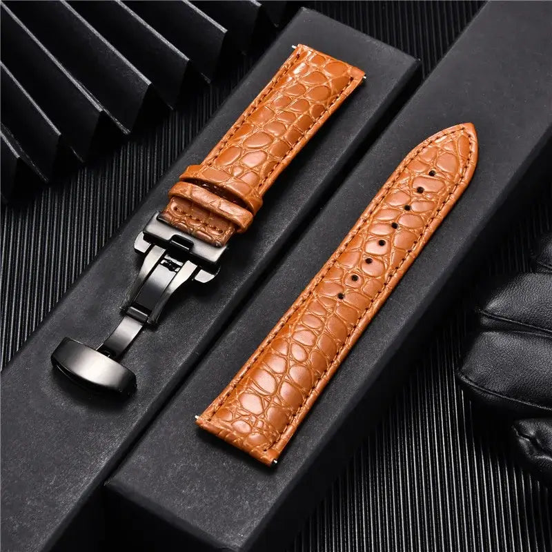 Garmin 18/20/22mm Quick Release Crocodile-Pattern Leather Band with Butterfly Clasp