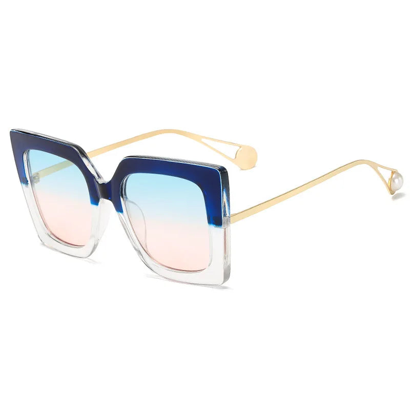 Vintage Square Women Sunglasses New Fashion Oversized Pearl Cat Eye Big Alloy Sun Glasses Female Elegant Eyewear Shades Lady