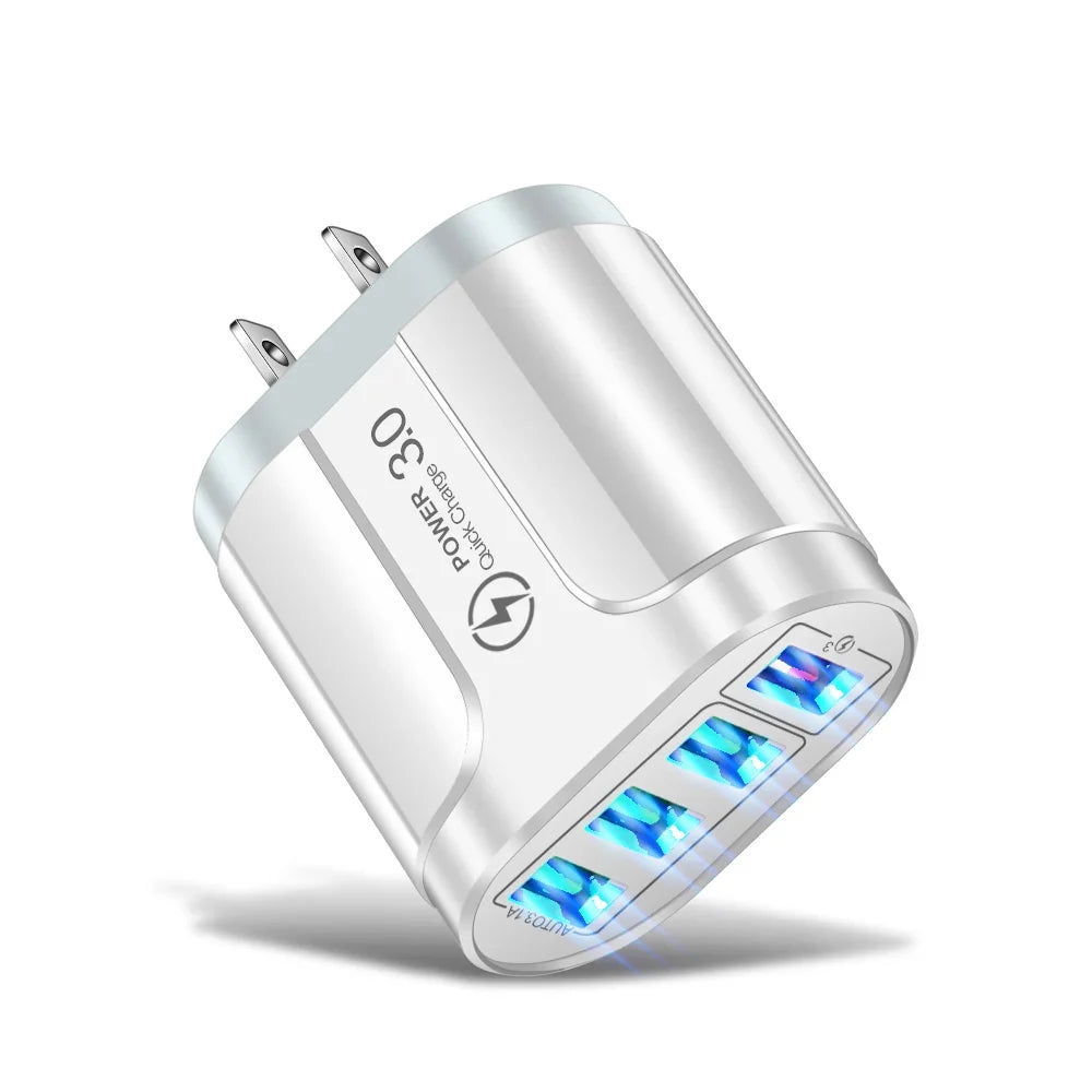 3in1 Cable 45W USB Charger Fast Charge QC 3.0 Wall Charging For iPhone 14 13 Samsung Xiaomi Mobile EU US Plug Adapter Travel