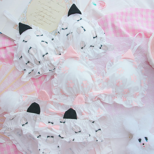 Conjunto de ropa interior con estampado de patas y orejas de gato