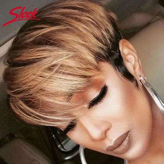 Pelucas elegantes de cabello humano corto, corte Pixie, para mujeres, pelucas de cabello brasileño Remy, pelucas cortas, pelucas cortas de onda natural para mujeres negras