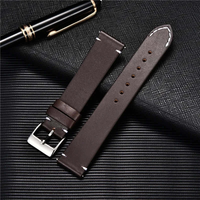 Garmin 18/20/22/24mm Quick Release Minimal Leather Band with Accent Stitches