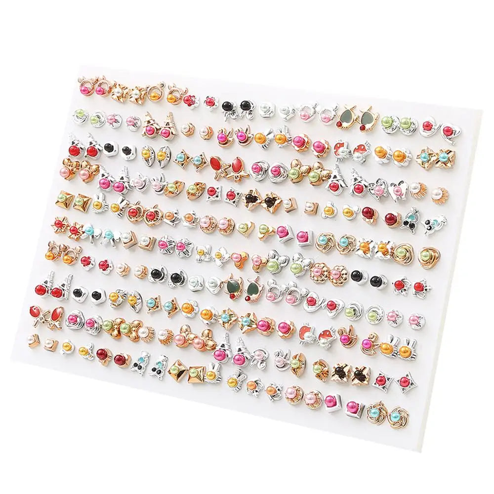 100pairs Acrylic Crystal Heart Star Moon Small Stud Earrings Set for