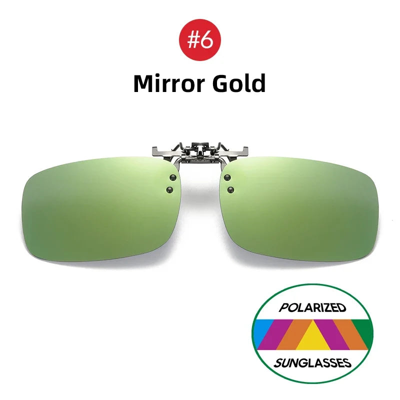 VIVIBEE Mirror Blue Flip Up Clip on Sunglasses Fishing Men Square Polarized Lens Metal Night Vision Driving UV400 Women Glasses