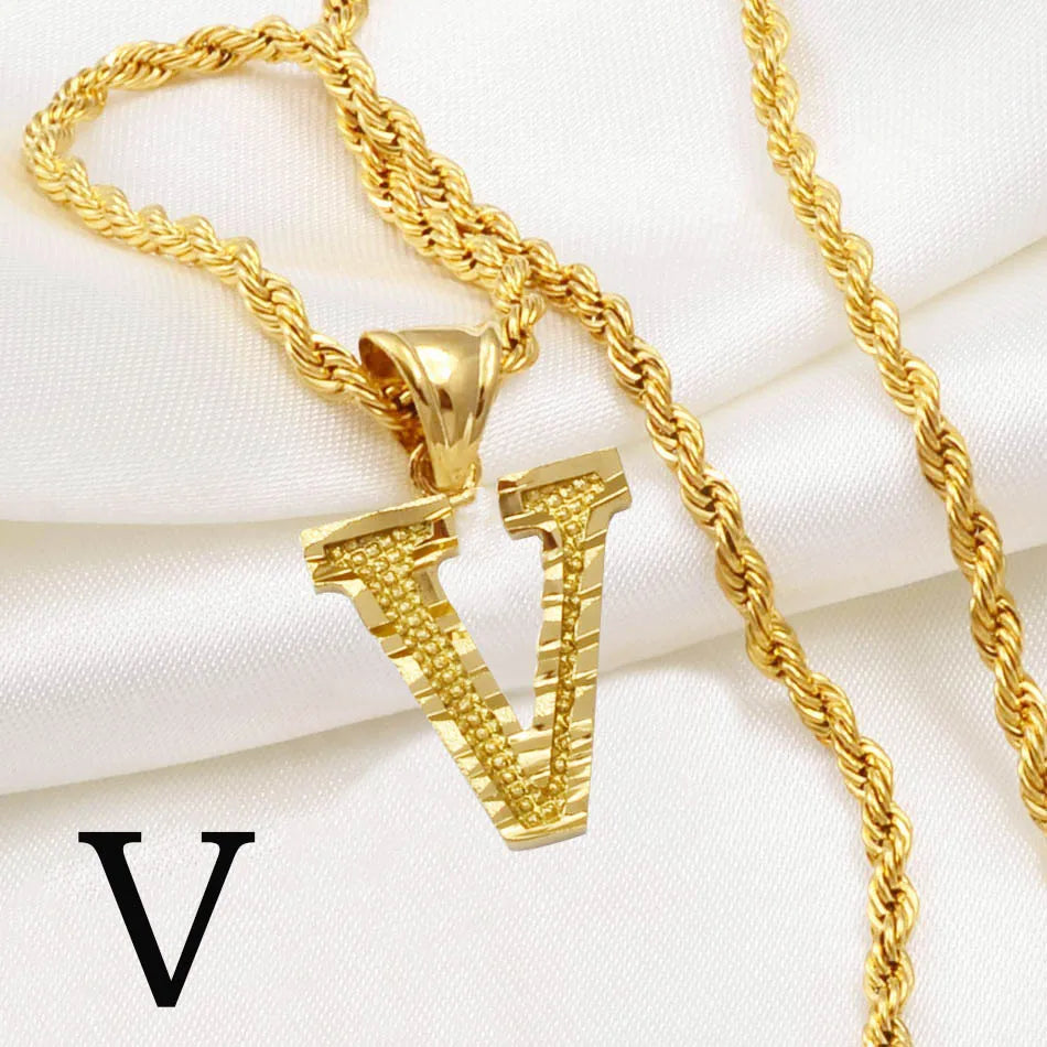 Anniyo A-Z Letters Necklaces Gold Plated Initial Pendant Rope Chain