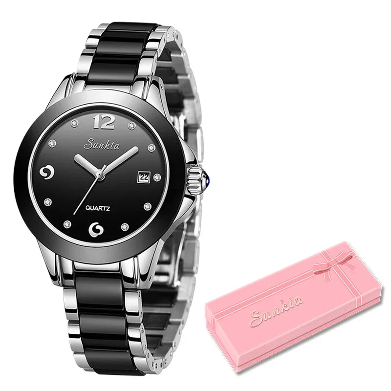 Women's Ceramic and Stainless Steel Date Watch