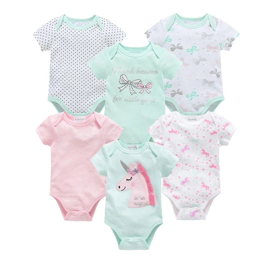 Kavkas Baby Girls Bodysuits 6/3 pcs/lot Summer Cotton Baby Clothes Short Sleeve Newborn body bebe 0-3 months Infant Clothing