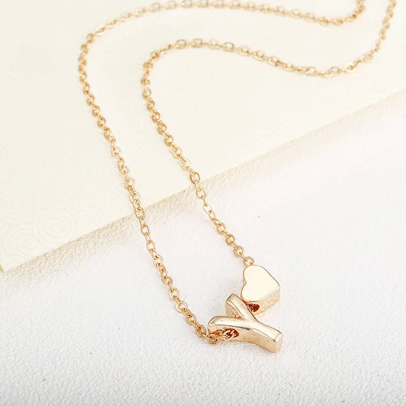 Fashion Tiny Heart Dainty Initial Necklace With Letter Name Choker Necklace For Women Pendant Jewelry Accessories Gift