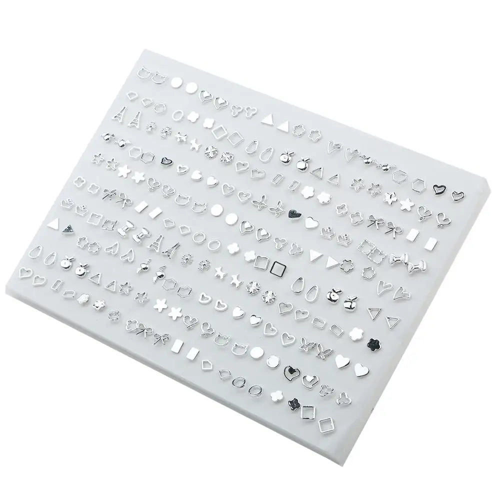 100pairs Acrylic Crystal Heart Star Moon Small Stud Earrings Set for