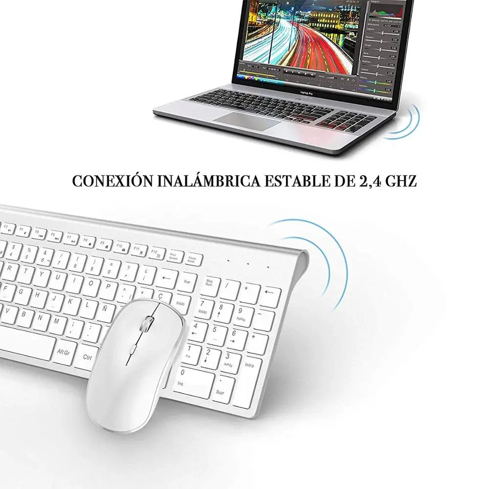 Wireless Keyboard Mouse Spanish/Russian Set 2.4G Ultra-Thin Sleek Design for office/travel Full Size Wireless Mouse Keyboard