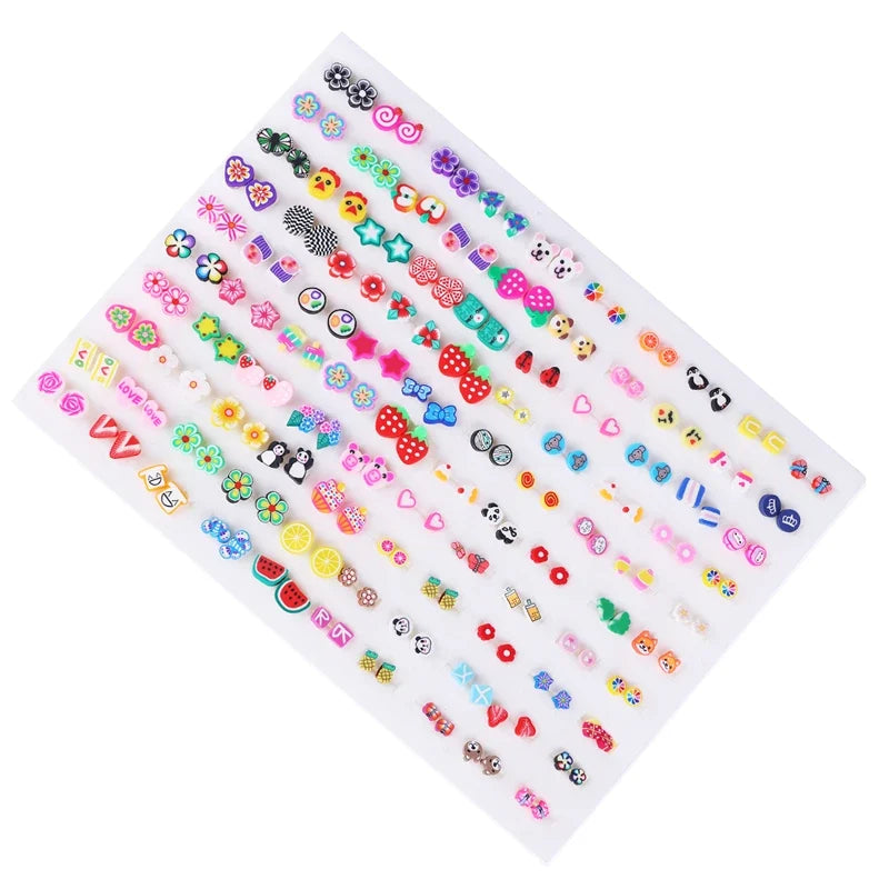 100pairs Acrylic Crystal Heart Star Moon Small Stud Earrings Set for