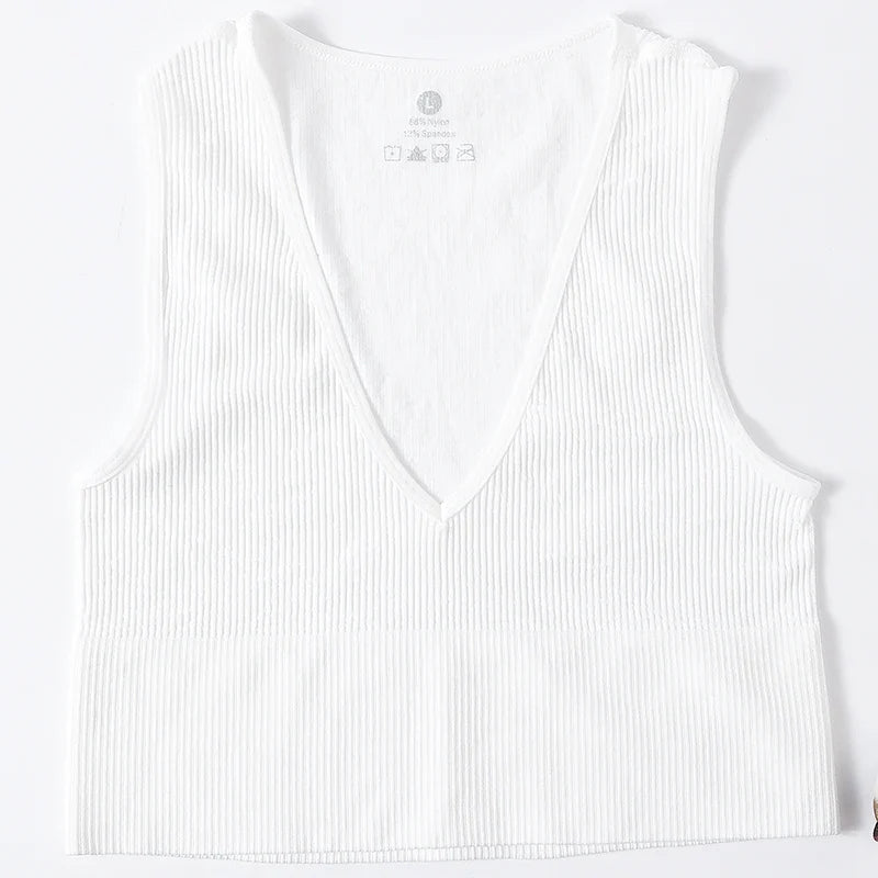 Deep V-Neck Crop Top 18 Colors Slim Fit Tank Stretchy Sleeveless Crop Vest Casual Ribbed Knit Top Low Cut Summer Camisole M-XL