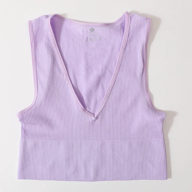 Deep V-Neck Crop Top 18 Colors Slim Fit Tank Stretchy Sleeveless Crop Vest Casual Ribbed Knit Top Low Cut Summer Camisole M-XL