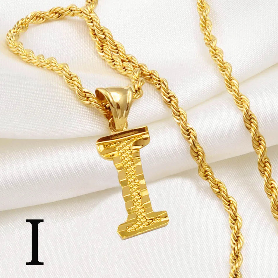 Anniyo A-Z Letters Necklaces Gold Plated Initial Pendant Rope Chain