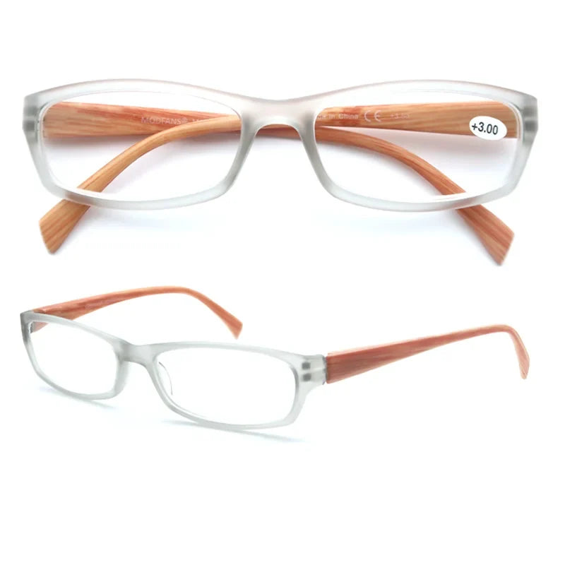 Reading Glasses Women Rectangular Frame Readers Eyeglasses Wood-Look Printed Legs for Mens Presbyopic Glasses +1.0+2.0+3.0+4.0