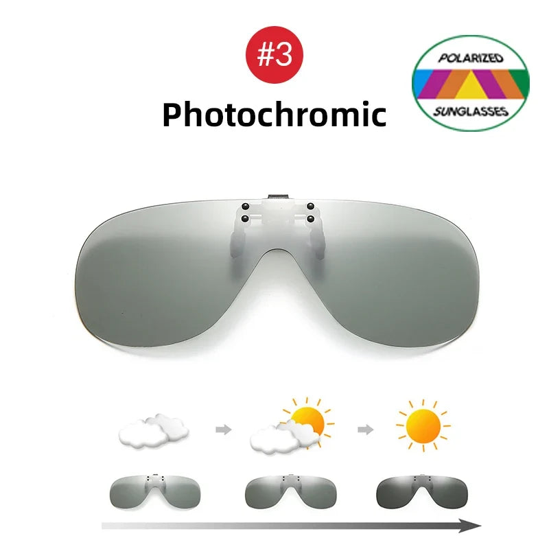 VIVIBEE Polarized Flip Up Clip On Sunglasses for Glasses Men Oversized Driving UV400 Mirror Red Fishing Night Vision Eyeglasses