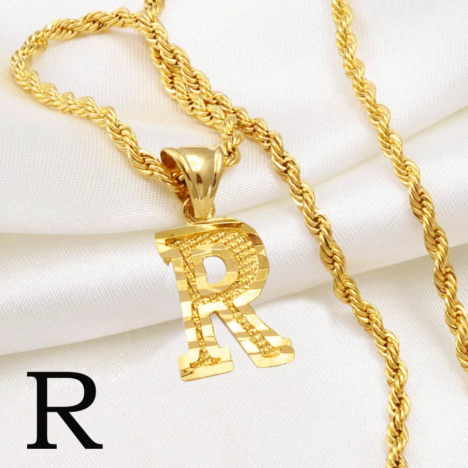 Anniyo A-Z Letters Necklaces Gold Plated Initial Pendant Rope Chain