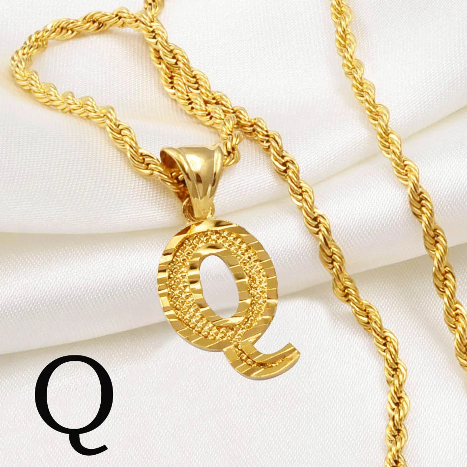 Anniyo A-Z Letters Necklaces Gold Plated Initial Pendant Rope Chain
