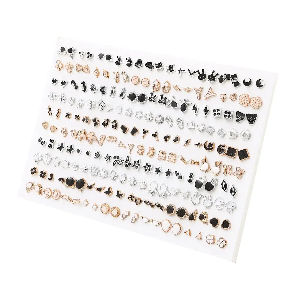 100pairs Acrylic Crystal Heart Star Moon Small Stud Earrings Set for