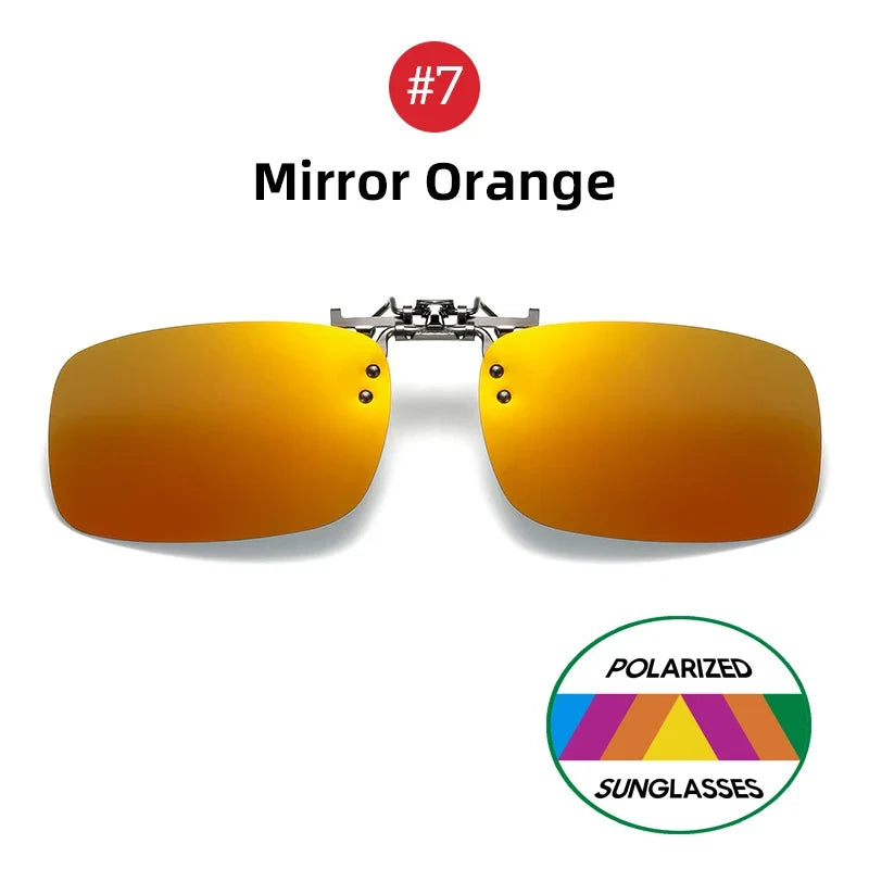 VIVIBEE Mirror Blue Flip Up Clip on Sunglasses Fishing Men Square Polarized Lens Metal Night Vision Driving UV400 Women Glasses