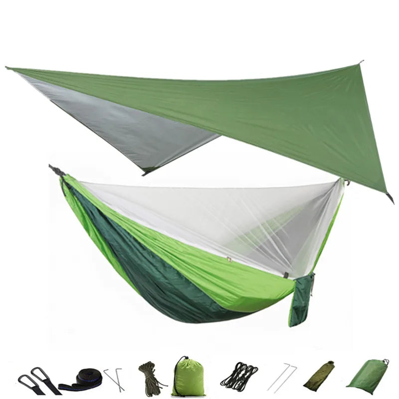 Camping Hammock Mosquito Net and Hammock Canopy Portable Nylon Hammock Rain Fly Tree Straps for Hiking Camping Survival Travel