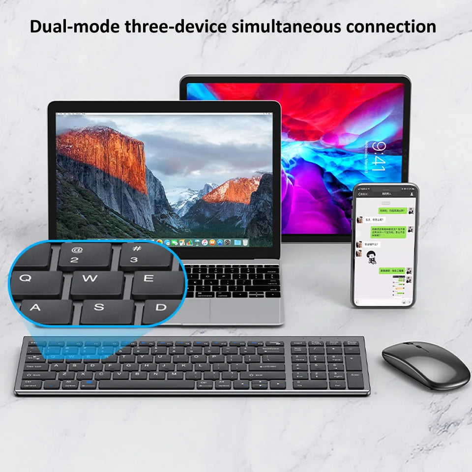 Bluetooth 5.0 2.4G Wireless Keyboard and Mouse Combo Mini Multimedia Keyboard Mouse Set for Laptop PC TV iPad Macbook Android