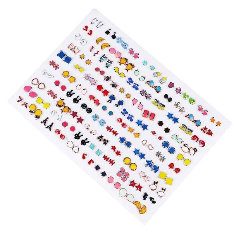 100pairs Acrylic Crystal Heart Star Moon Small Stud Earrings Set for