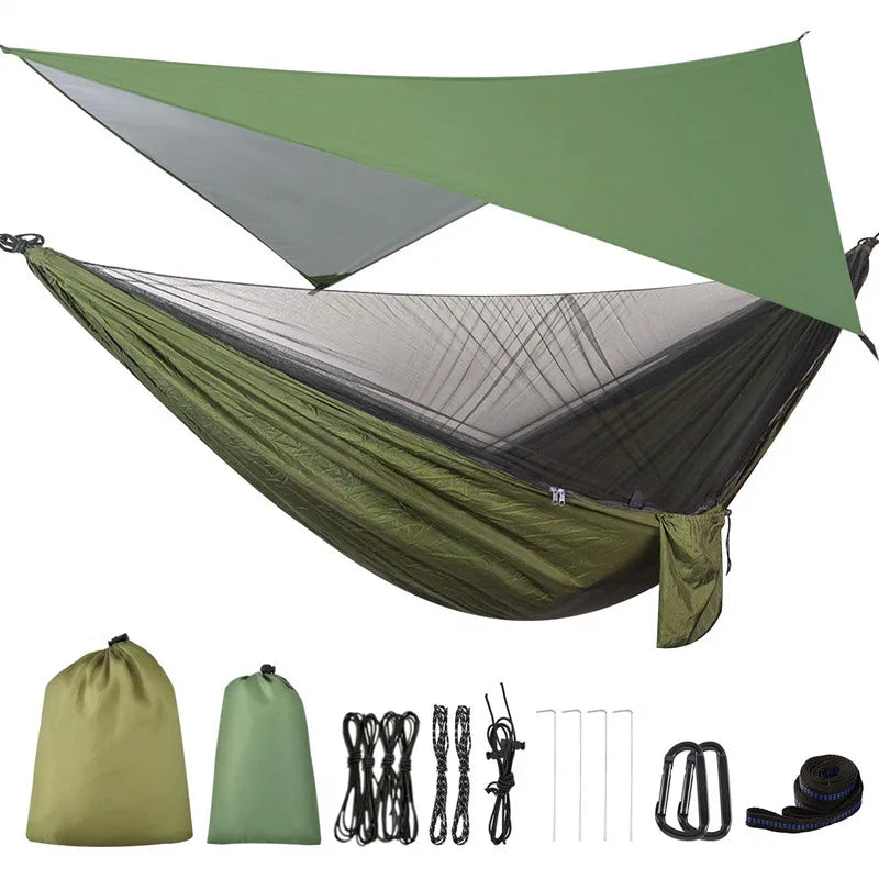 Camping Hammock Mosquito Net and Hammock Canopy Portable Nylon Hammock Rain Fly Tree Straps for Hiking Camping Survival Travel
