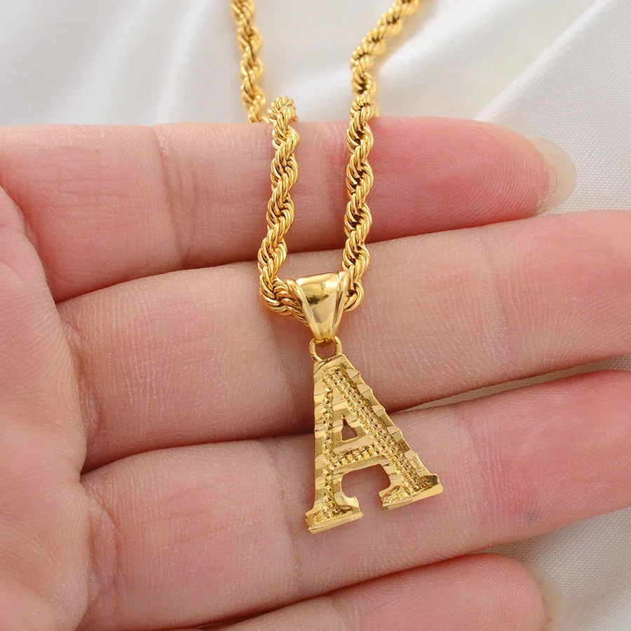 Anniyo A-Z Letters Necklaces Gold Plated Initial Pendant Rope Chain