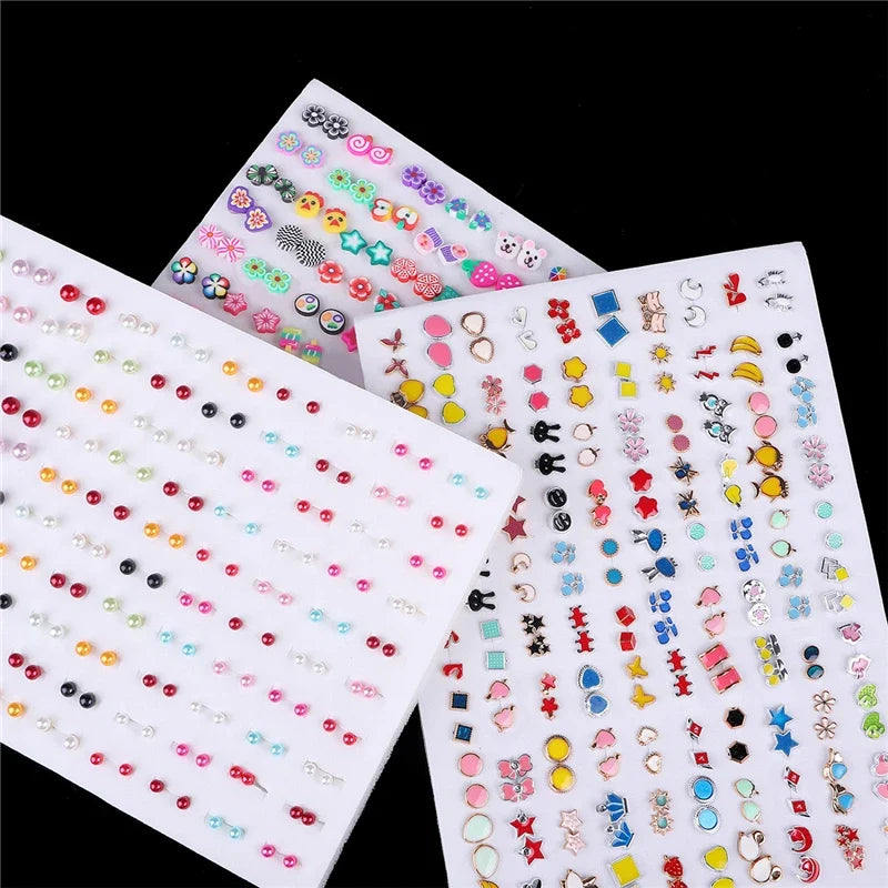 100pairs Acrylic Crystal Heart Star Moon Small Stud Earrings Set for