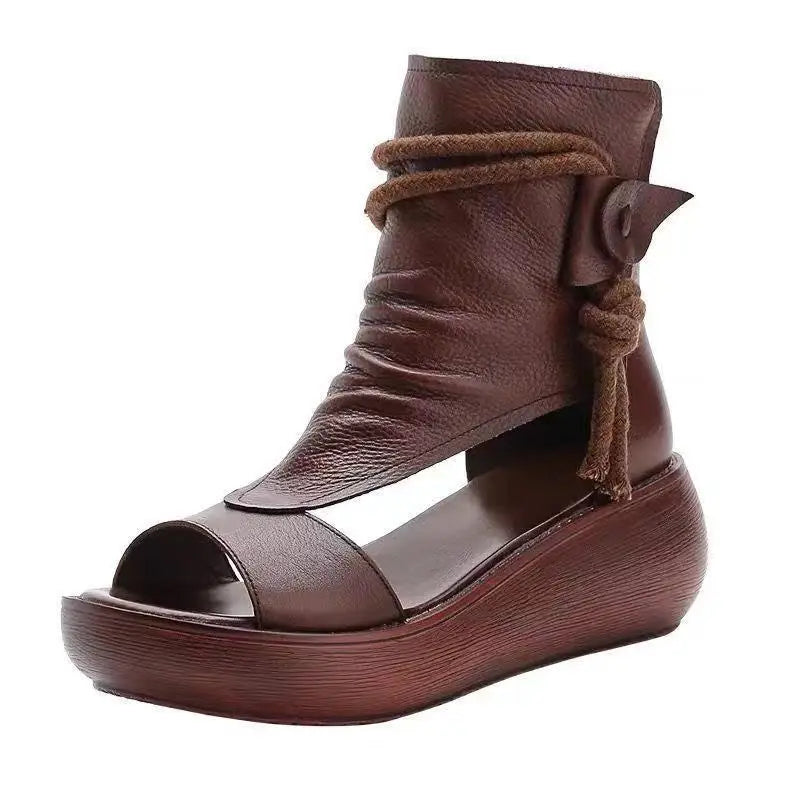 GKTINOO 2026 New Summer Black Women Leather Sandals Cool Boots Platform Shoes Wedges Sandals Women Shoes Fashion Outdoor Sandals