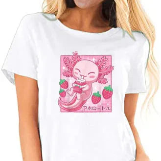 Camiseta de Leche de Fresa de Ajolote Kawaii