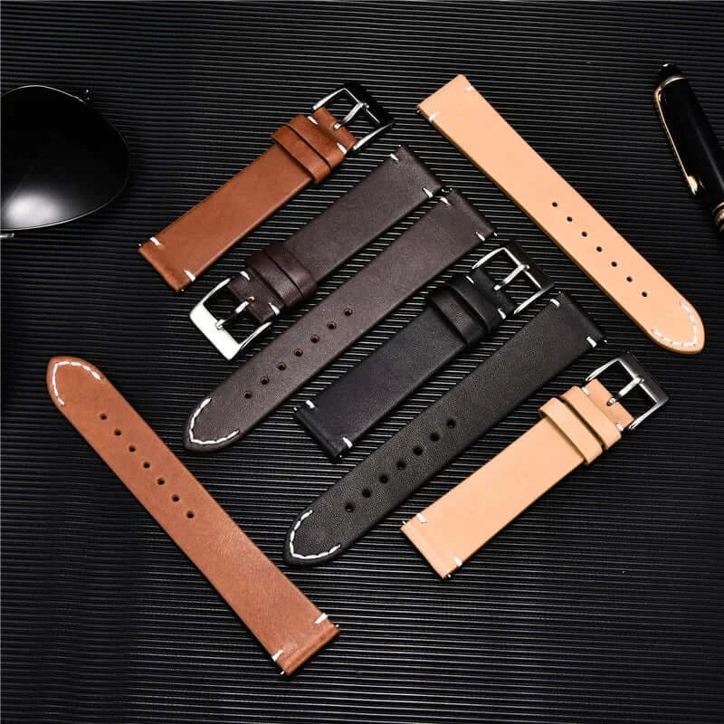 Garmin 18/20/22/24mm Quick Release Minimal Leather Band with Accent Stitches