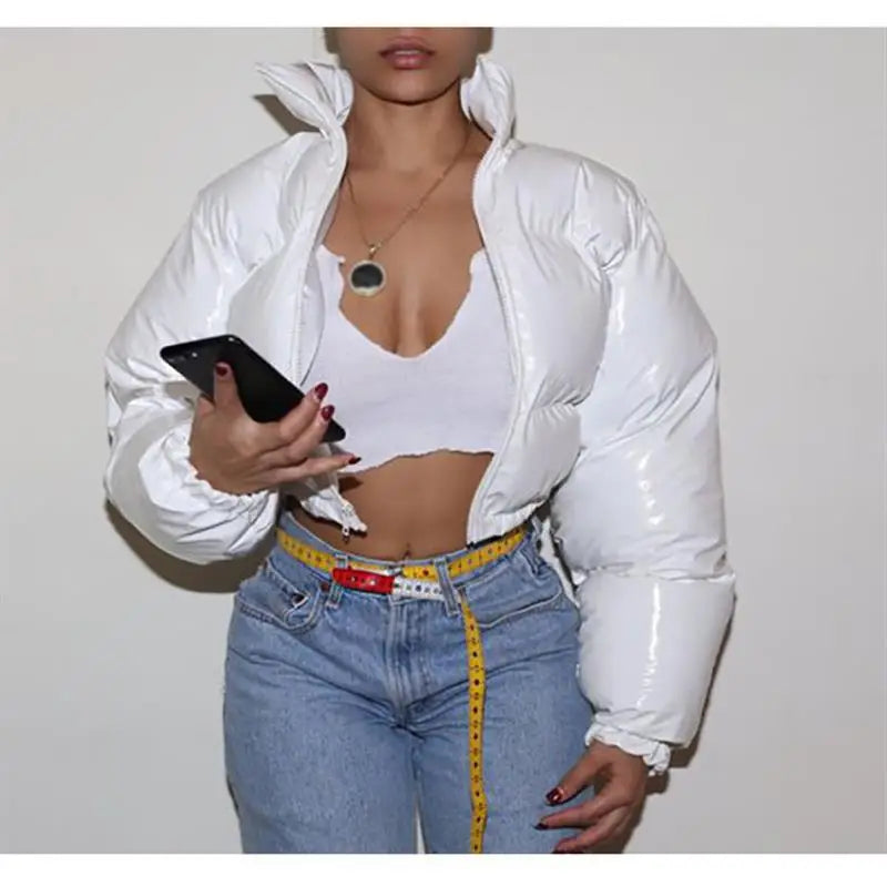 Winter Women Puffer Jackets Warm Bubble trench Coat Down Parka Outcoat Zipper Jacket Pink Cute Cropped Parka Abrigos Mujer