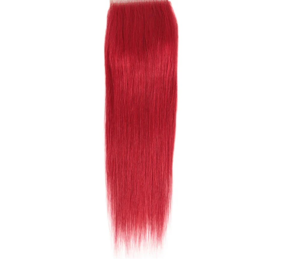 Extensiones de cabello lacio con reflejos rojos y rubios y cierre | 3 paquetes de cabello humano Remy brasileño