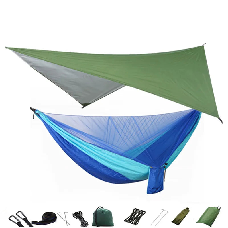 Camping Hammock Mosquito Net and Hammock Canopy Portable Nylon Hammock Rain Fly Tree Straps for Hiking Camping Survival Travel