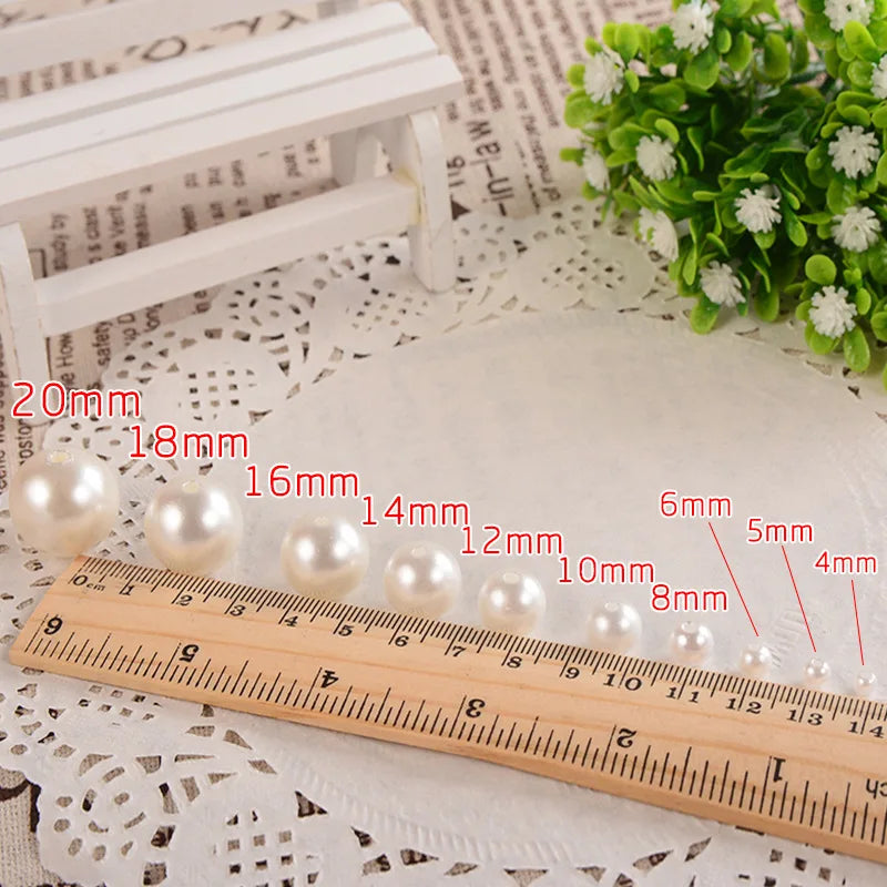 10-1000pcs/lot 3-20mm Straight Holes Acrylic Imitation Pearl Beige Bracelet Round Beads For DIY Craft Jewelry Making Supplies