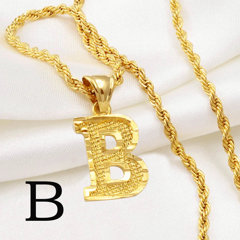 Anniyo A-Z Letters Necklaces Gold Plated Initial Pendant Rope Chain