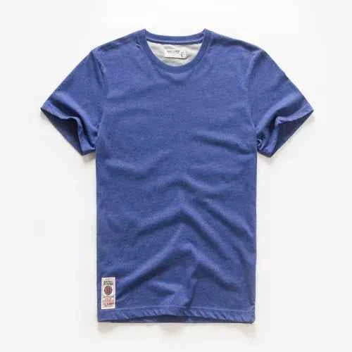 Camiseta Clásica de Algodón Lisa con Cuello Redondo para Hombre